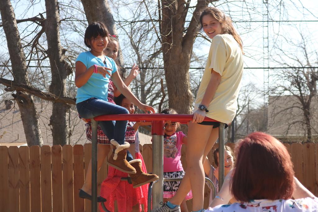 For Valentine's Day, the Spanish Club went to Redbud Apartments and spent time with the kids. Featured above is freshman Lily Herran.