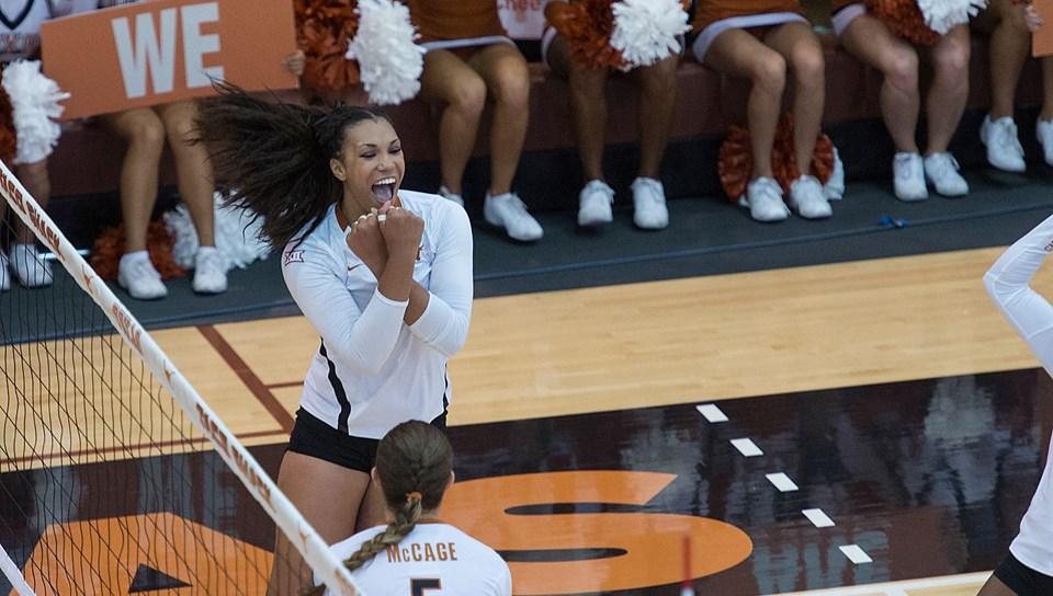 Nwanebu led the team with 13 kills against the #1 Nebraska, leading Texas to win the match.