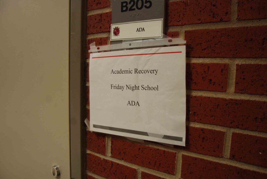 A+sign+marks+the+ADA+room+for+Academic+Recovery%2C+now+moved+to+Thursday+nights.+