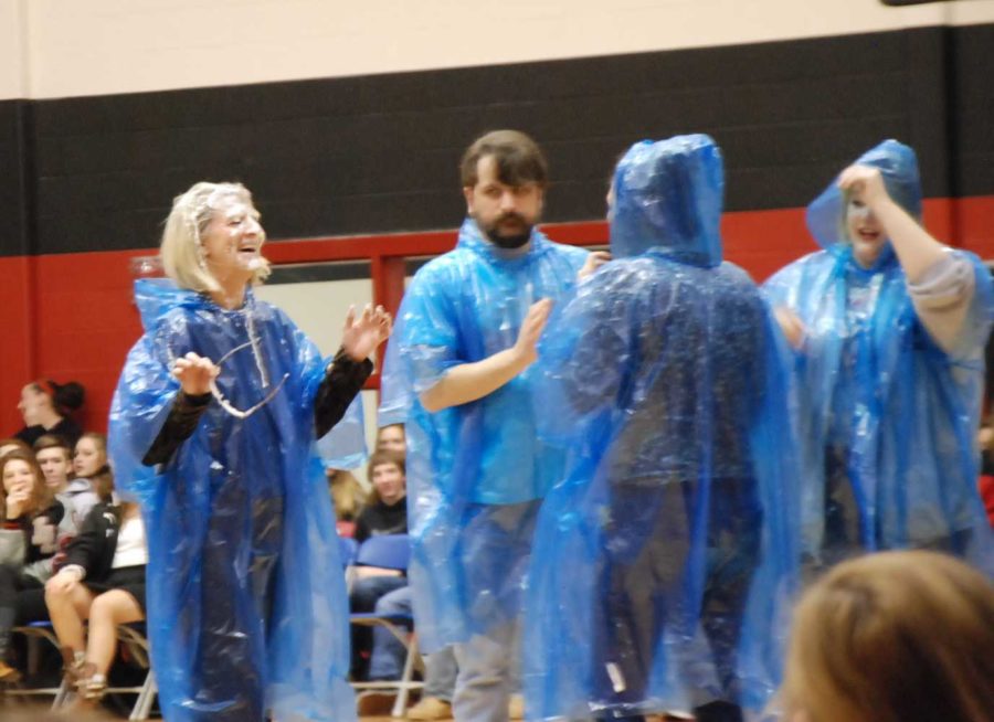 Attendance clerk Judy Hise won the Pie-A-Teacher contest with 83 votes. Football coach Ryan Cox got second place with 75 votes. Both teachers were pied at todays pep rally. 