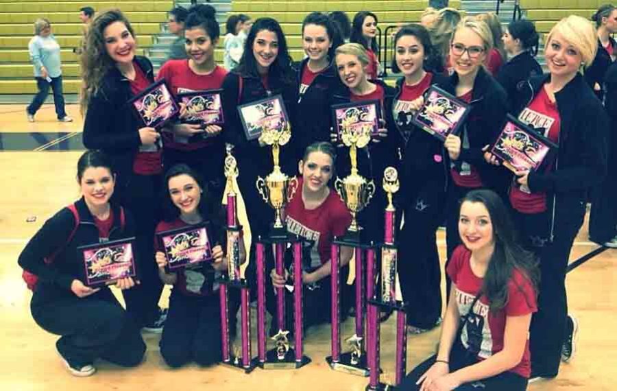 Senior Majestics pose with the awards the team won at the Crowd Pleasers competition Saturday, February 15. 