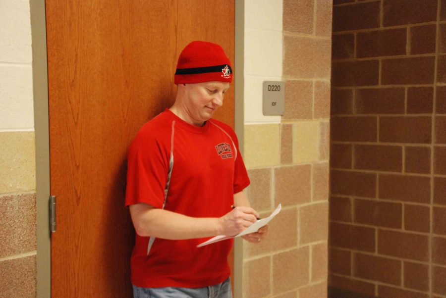 Teacher Michael Voth wears his Canada hat in support of his native nation in the winter Olympics. 