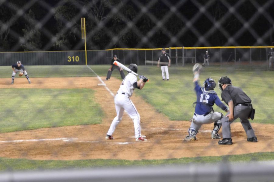 Senior Grant Fate waits for the pitcher.