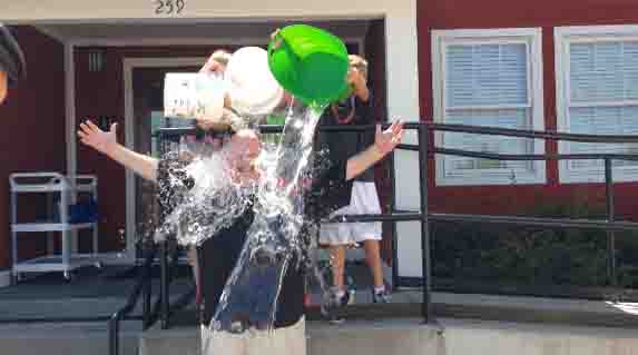The ice bucket challenge was put to Superintendent Ted Moore who got soaked outside of the central administration building.