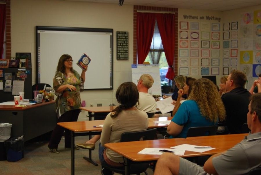 Teachers inform parents about new testing policies in relation to the classroom’s supply list.