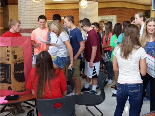 Students at this years Freshman Founders day inquire about the various clubs. There are now more than 20 clubs and organizations on campus. 