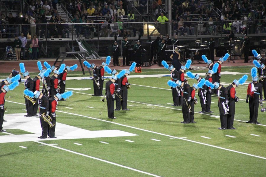 Above, the Leopards marching band performs their routine titled Blue during the half-time of the Lovejoy vs. Prosper game in October.