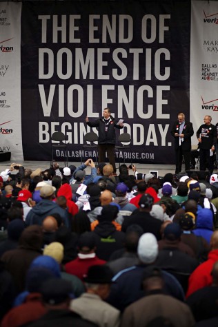 Dallas Mayor Mike Rawlings speaks during the "Men Against Abuse Rally" spotlighting domestic violence in Dallas, Texas, in March 2013. 