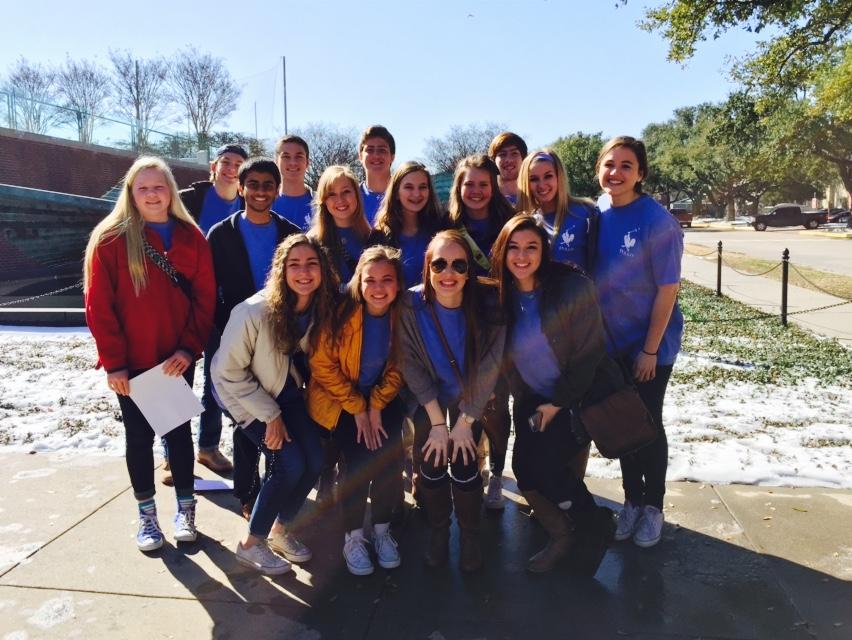 The Spanish Club poses in front of the Meadows Museum at SMU where  they studied Spanish art.