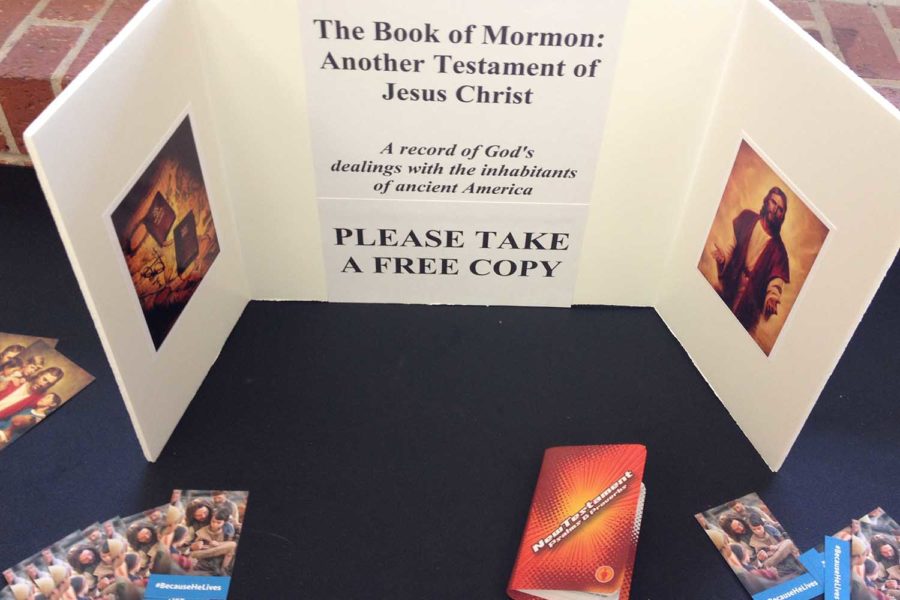 Religious texts have been available on a table near the school store for students to pick up. The availability of religious books in a public school has sparked some debate on the place of religion in a such a setting.