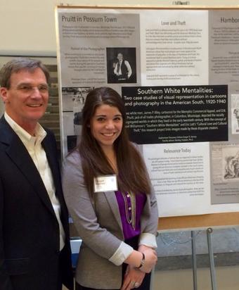 Ginger Hervey and her professor, Berkley Hudson, at the Undergraduate Research Forum that she won the award at.
