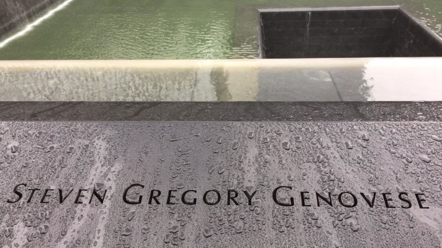Sophomore Jacqueline Genoveses fathers name is etched into the North Pool at the 9/11 memorial in New York City, the former site of the World Trade Center.