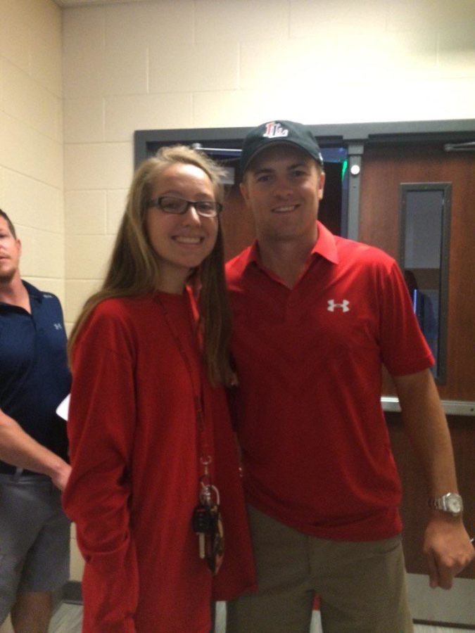 Clad in Leopard apparel, professional golfer Jordan Spieth visited the middle schools pep rally last week as well as the varsity golf team.