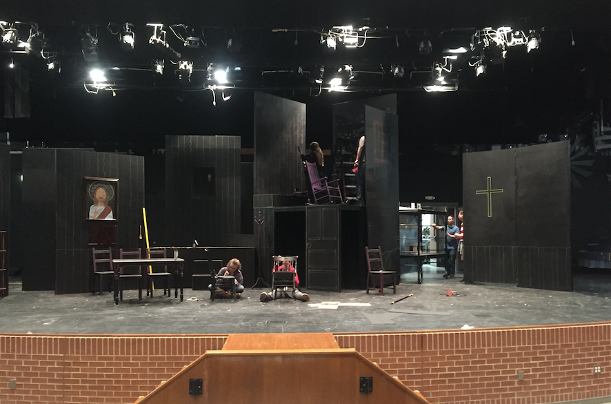 The Book of Everything will be performed on Nov. 5 and 7 at 7 p.m. Pictured above, students in the technical theatre class put the finishing touches on the set. 