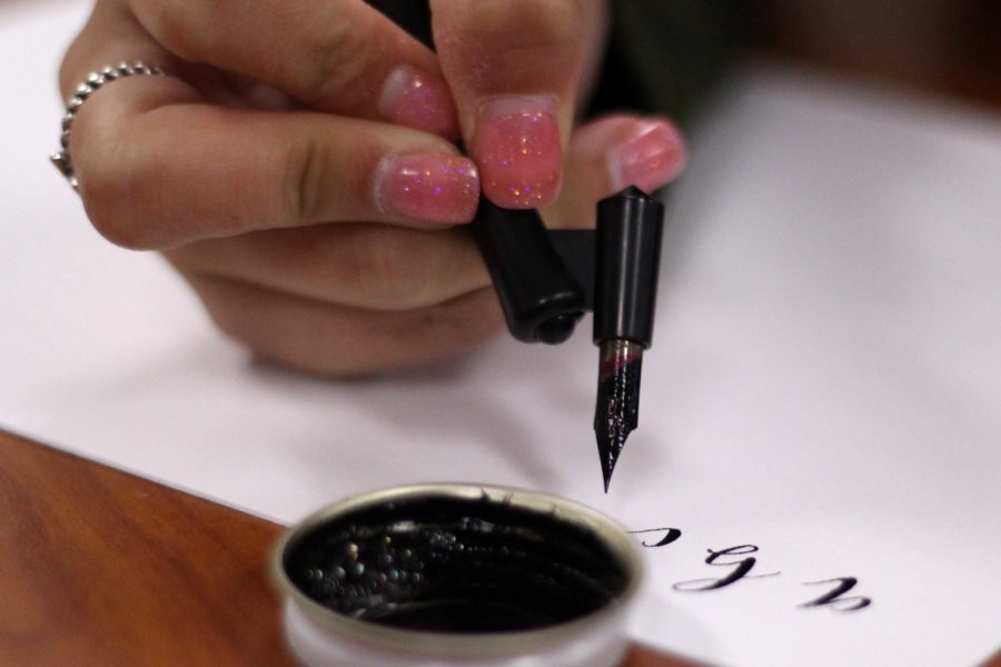 Some students are learning calligraphy, an art dating back to the writing of Beowulf and the Bible. 