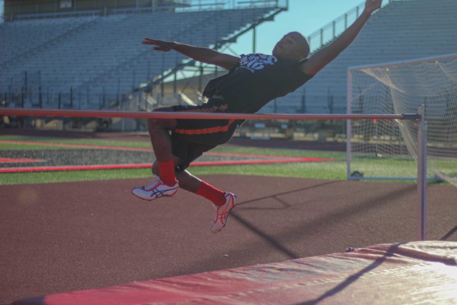 Kitrell Phillips practices high jumping in the week leading up to the Lovejoy Invitational.