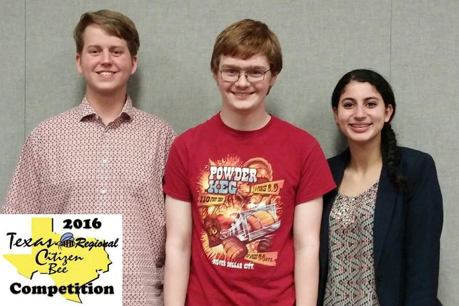 Junior Noah Corbitt (center) has advanced to the state Citizen Bee competition on April 16.