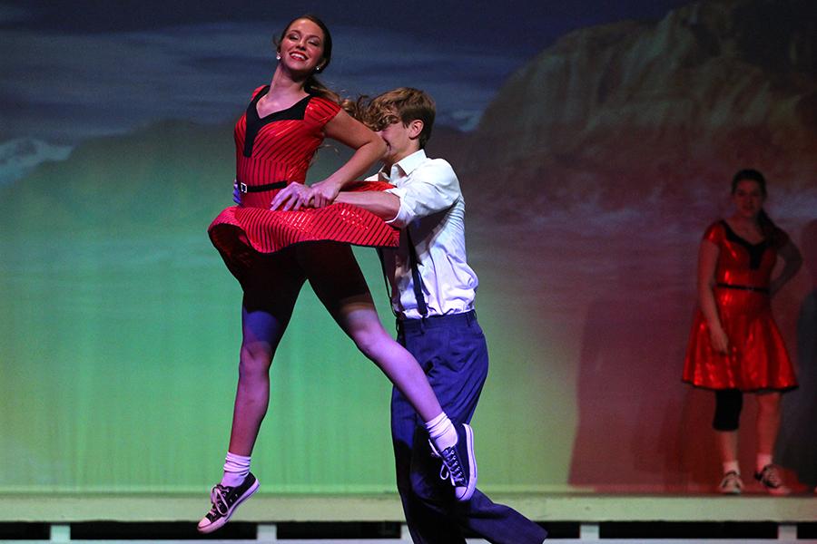 Majestic captain and senior Emma Legare dances with her partner, junior Braden Ledebur, during the spring show dress rehearsal on Wednesday, April 20.