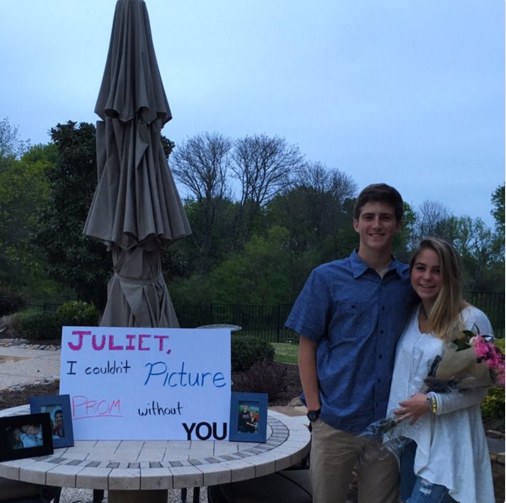 Andrew Hopkinson used three photos of him and his girlfriend Juliet Franz so she could picture them at prom.