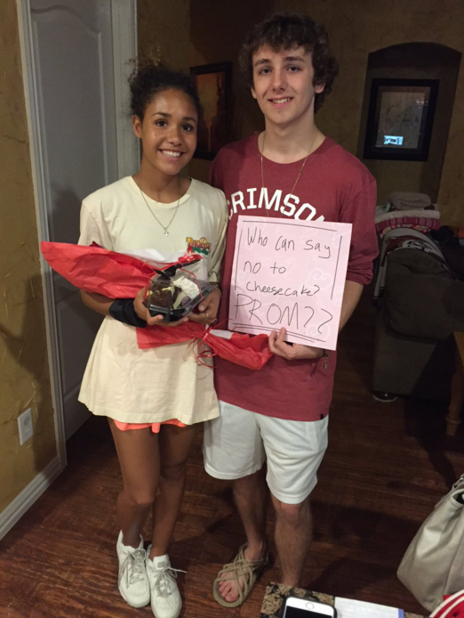 Hunter Joiner used a slice of cheesecake to ask his girlfriend Brittani Brooks to prom. 