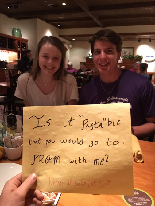 Hannah Nichols was surprised with a cheesecake dish that spelled prom at an Italian restaurant by Jarrett Sipes. 
