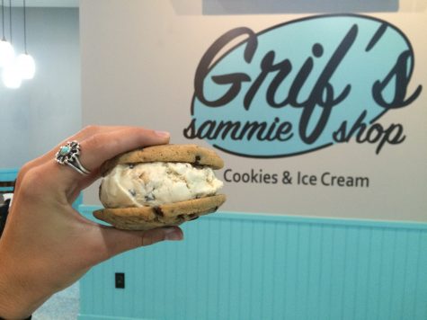 Grif's Sammie Shop serves Blue Bell Ice cream in-between two house-made cookies.