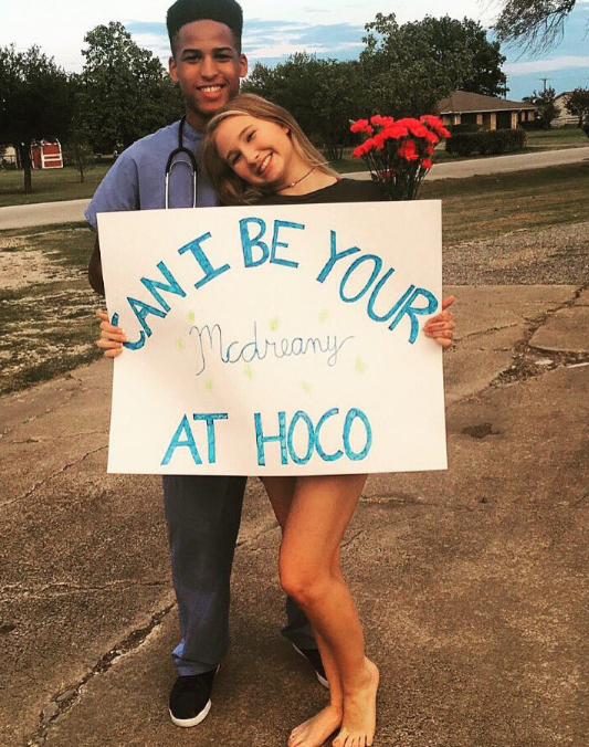 Senior Jalen Fields asks junior Kate Morgan to homecoming by using a Grey’s Anatomy reference.
