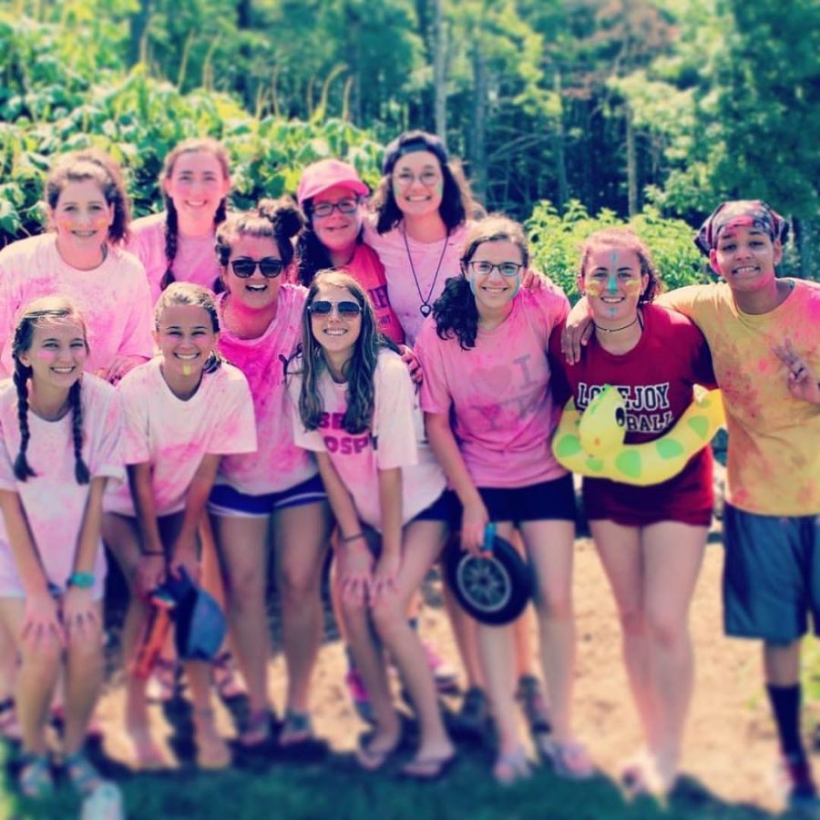 At Young Life camp in North Carolina this past summer, Jillian Sanders, Gabby Glorioso, Caroline Smith, Taylor Dismukes, Drew Dismukes, Meredith Vitanza, and CJ Bass pose after playing in a camp-wide volleyball tournament.