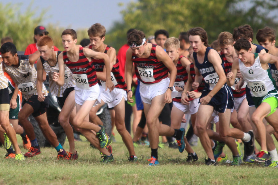 Junior Trevor Joiner gets off the line quickly at the district race at Myers Park. 