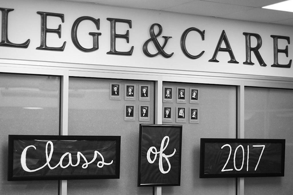 Senior Paige Becker has teamed up with the college and career counselors to make a Senior Wall that displays seniors' future plans.