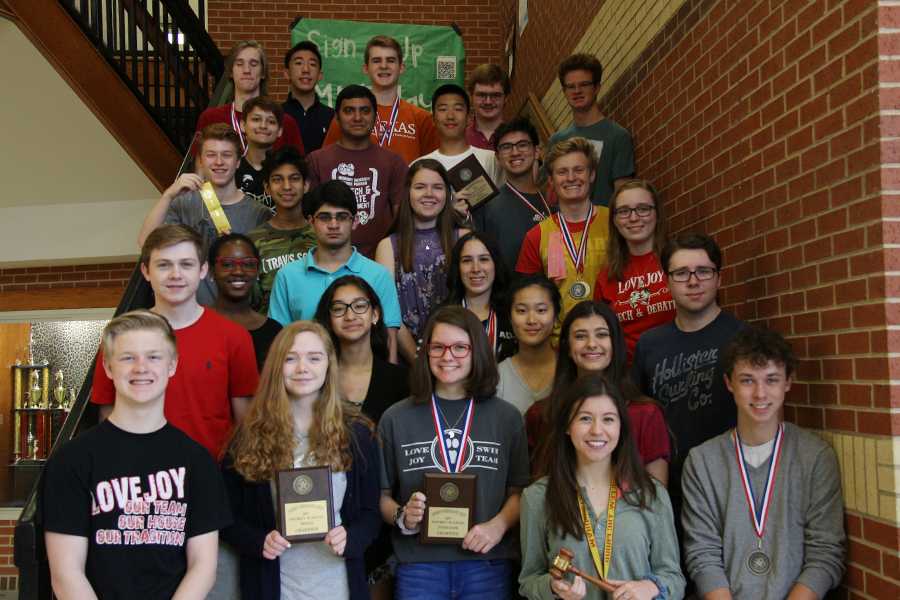 Medalists from the school's second place district academic team pose in the commons. Regional qualifiers will compete at Prosper High School next weekend.