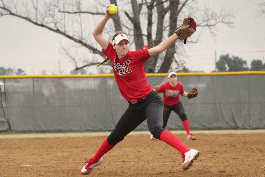 Sophomore Mattie Boyd winding up to pitch.