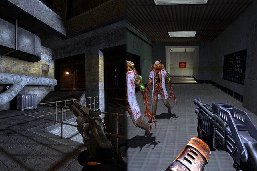 Black Mesa sports enhanced graphics (left) over the original Half Life (right).