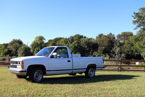 The 1989 Chevy pickup is now in a new temporary home in Lucas, Texas. 
