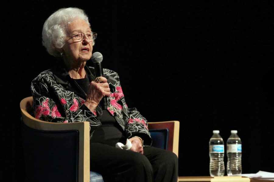 Marie Tippit addresses the audience at the Allen Public Library on Thursday, Nov. 15. Tippit was there to talk about her husband, JD, a police officer killed in the line of duty in 1963 by Lee Harvey Oswald.
