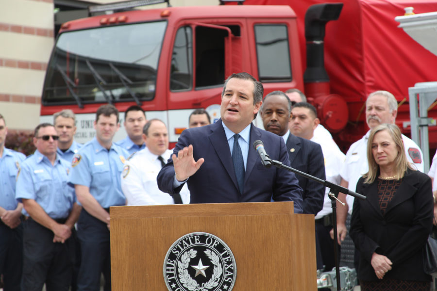 In Southside Place, Texas on April 20, Sen. Ted Cruz (R-Texas) joined Housing and Urban Development Secretary Ben Carson, Governor Greg Abbott, U.S. Rep. John Culberson (R-Texas), and Southside Place Mayor Pat Patterson in a press conference. Cruz will visit Fairview for a rally as a stop in his bus tour.