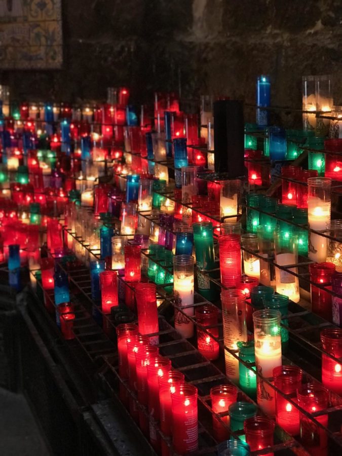 The monastery at Monserrat is filled with colorful candles. 