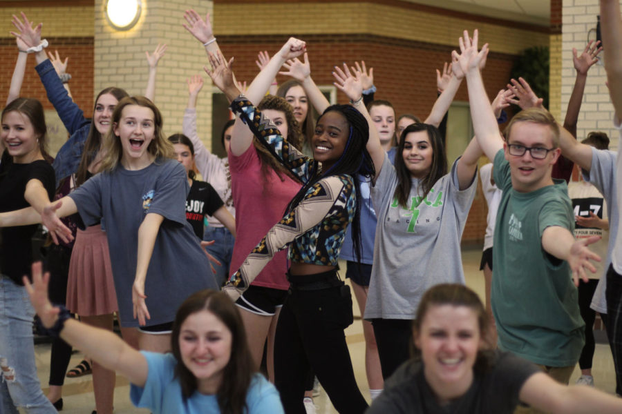 Sophomore Jerusha Pitan dances during the closing song You Cant Stop the Beat. 