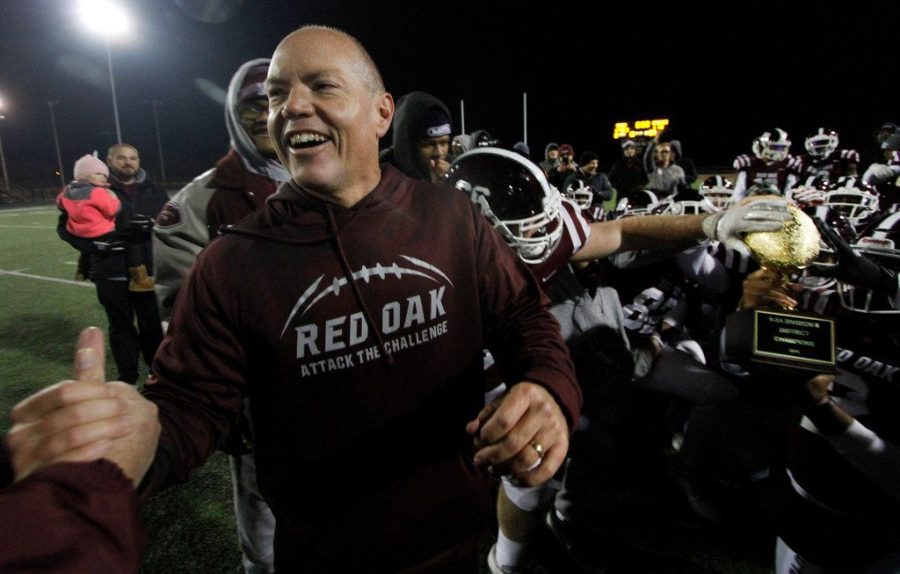 New head coach and assistant athletic director celebrates a win with his past team of Red Oak.