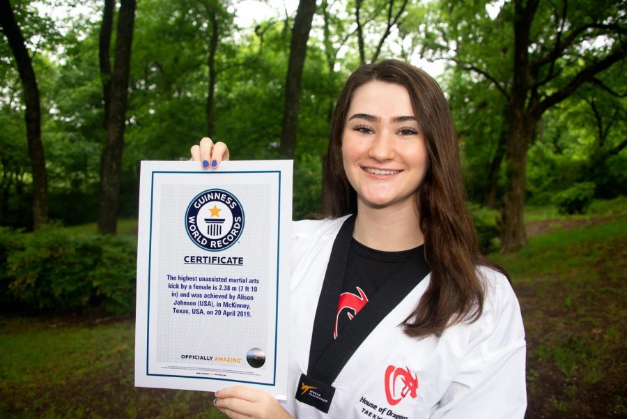 After surpassing the previous world record for highest female martial arts kick, junior Allie Johnson submitted a recording to the Guinness World Records  to be verified.