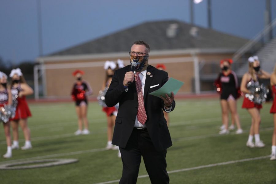 Superintendent Dr. Michael Goddard was the announcer for the pep rally. During the pep rally the senior Majestics, cheerleaders, football players, and the band performed.