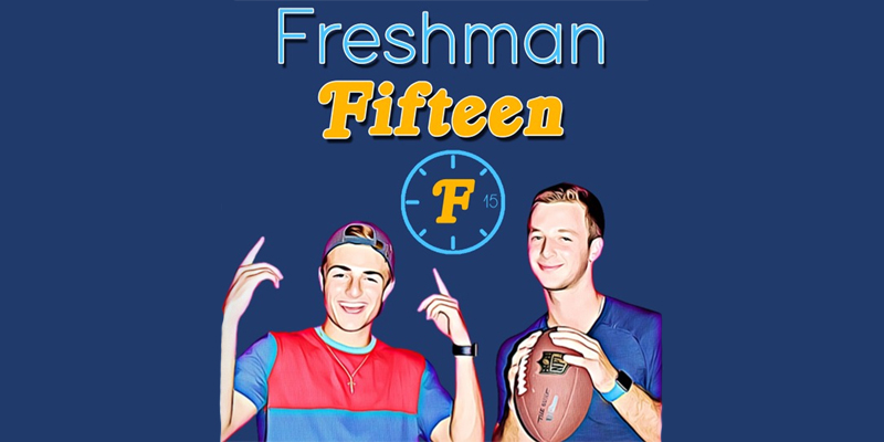 Benjamin Nopper and Collin Bass pose for their Freshman Fifteen's logo found on Spotify. Nopper and Bass uploaded their first episode on Jan. 11.