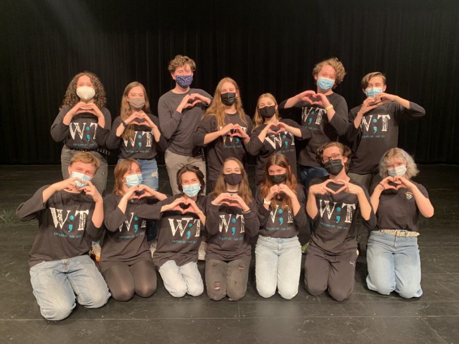 The members of OAP hold up hearts before taking to the stage at UIL. They received ones in every category, as well as earning personal awards for some cast members. 