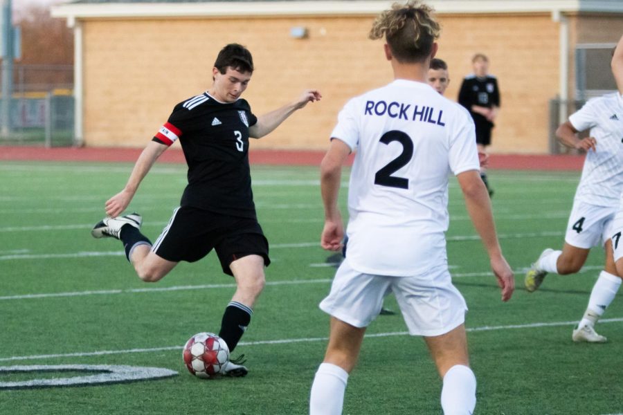 Senior forward no. 3 Michael Myers kicks the ball. Myers will be playing for UT Tyler in the fall.