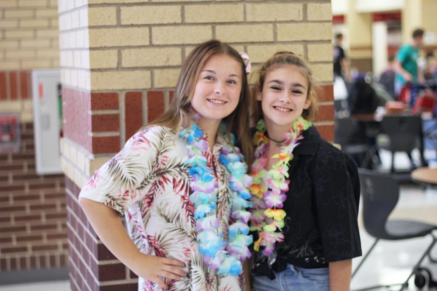 Juniors Delaney Leehy and Michaela Amabile chose to be surfers for Wednesdays theme. Leehy and Amabile are also involved in color guard.