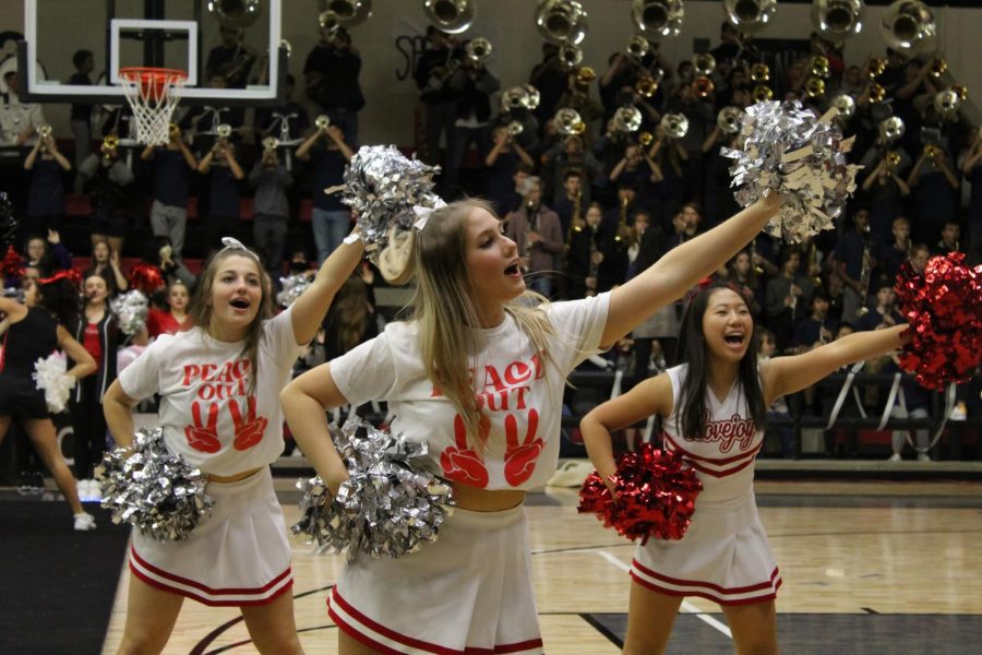 Senior cheerleader Olivia Laurence does the fight song. The fight song is played at every football game and pep rally.
