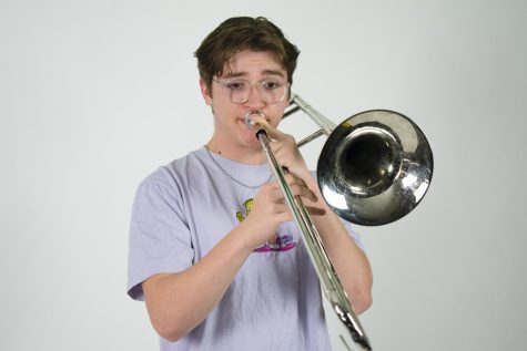 Senior Dom Mauriello plays his trombone. Mauriello will perform with the All-State Jazz ensemble in San Antonio this February