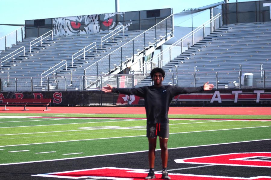 Junior wide receiver Kyle Parker poses in the Leopard endzone. Parker recently got an offer from the University of Arizona. 