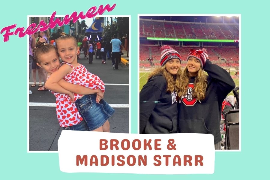 Freshman Madison and Brooke Starr play volleyball together. "I [Madison] like having somebody with you all the time."