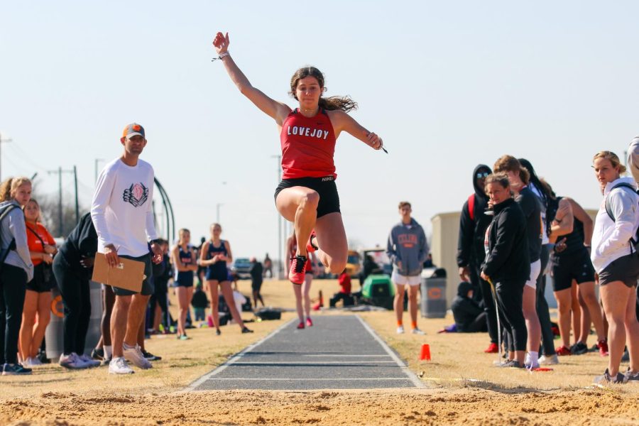 Junior Malia Bowling does the triple jump event. Bowling placed sixth, jumping 30 feet.